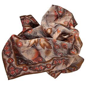 The Specialty House 60s Silk Scarf 31" Square Earth Tones Foliage Pattern